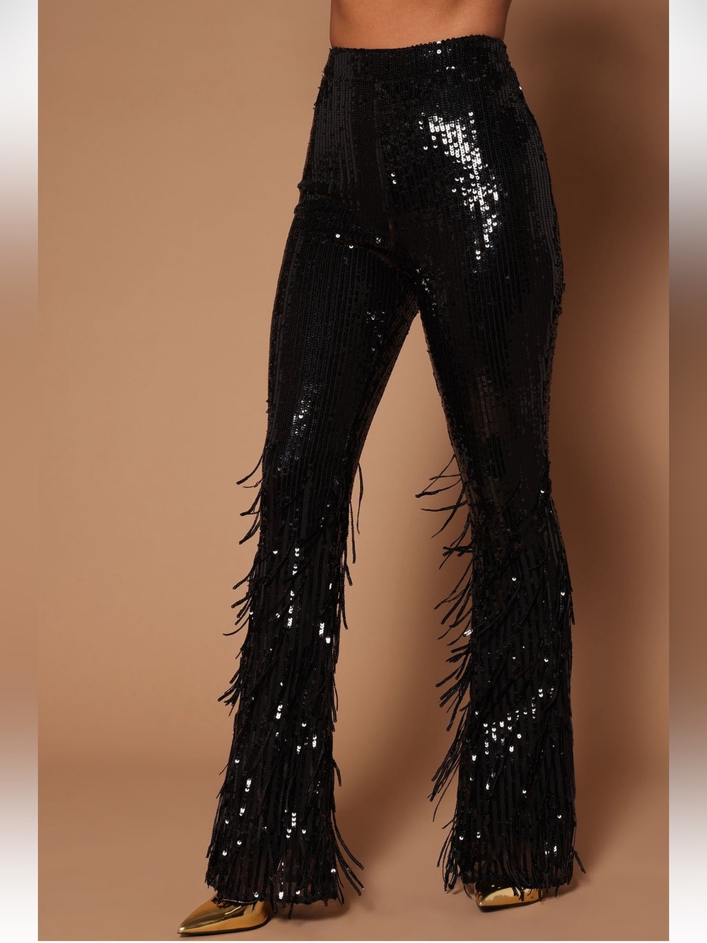 Fashion Nova Luxe Cher Black Sequin Fringe High-Waist Pants